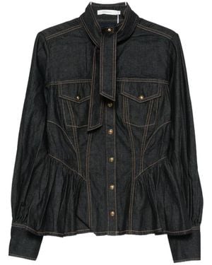 Zimmermann Pussy-Bow Peplum Shirt - Black