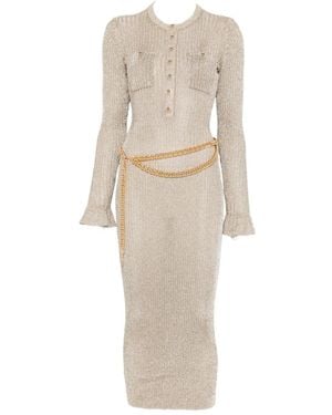 Self-Portrait Ribbed Midi Dress - Natural