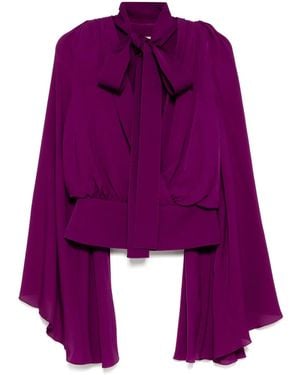 Elie Saab V Plunge Cape Sleeves Top - Purple