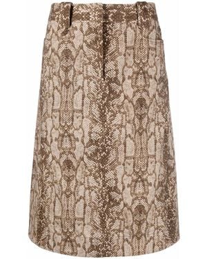 Alberta Ferretti Snake-Print Skirt - Natural