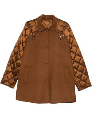 Marina Rinaldi Maesa Quilted-Sleeve Hooded Coat - Brown