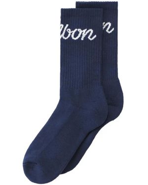 Malbon Golf Bon Script Ribbed-Knit Socks - Blue
