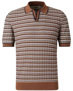 Gran Sasso Striped Collared T-Shirt - Brown