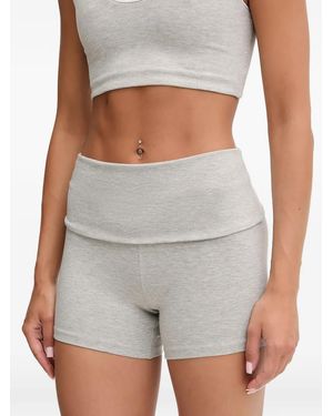 Casall Fold-Over-Waistband Logo-Embroidered Shorts - Grey