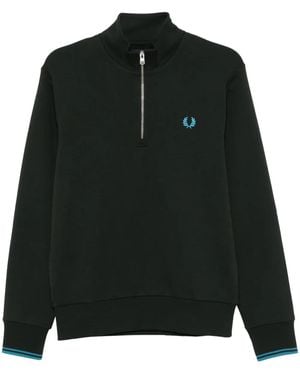 Fred Perry Half-Zip Striped Sweatshirt Cotton Jersey - Black