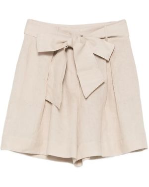Liviana Conti Tie-Waist Pleated Shorts - Natural