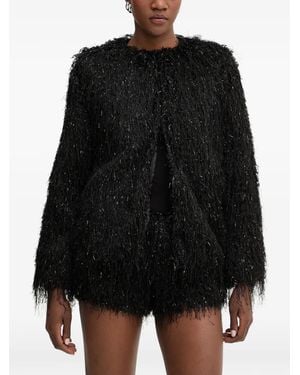 Haveone Shaggy-Knit Metallic-Thread Jacket - Black