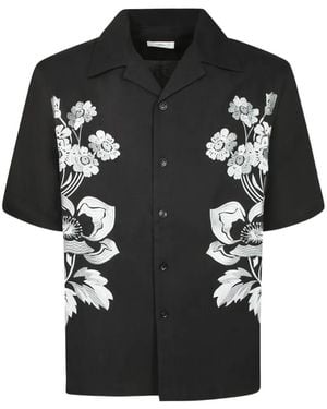 Commas Floral-Embroidered Short-Sleeve Shirt - Black