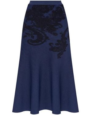 Etro エンブロイダリー Aラインスカート - ブルー