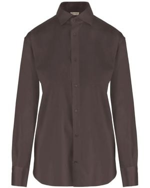 HER SHIRT HER DRESS Long-Sleeve Button-Down Shirt - Brown