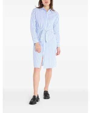 Calvin Klein Striped Tie-Waist Midi Shirt Dress - Blue