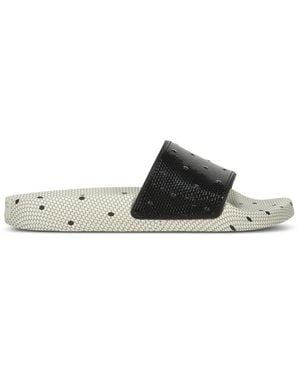 Red(V) Point D'Esprit Open-Toe Sliders - White