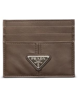 Prada Leather Card Holder - Brown