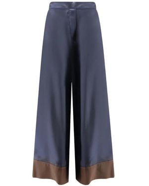Co.Go Contrasting-Band Silk Palazzo Trousers - Blue