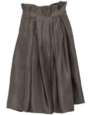 KHAITE Astrid Paperbag-Waist Pleated Midi Skirt - Gray