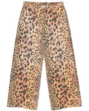 R13 Leopard-Print Wide-Leg Trousers - White