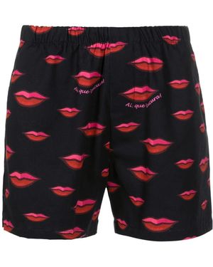 Amir Slama Lips-Pattern Cotton Shorts - Blue