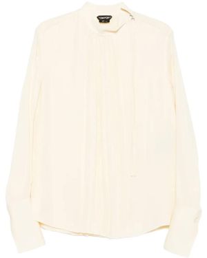 Tom Ford Plissiertes Top mit Stehkragen - Natur