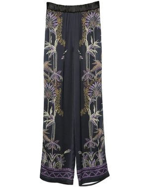 forte_forte Wide-Leg Trousers With Botanical Embroidery - Grey