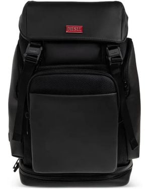 DIESEL Logo-Plaque Buckle-Fastening Backpack - Black