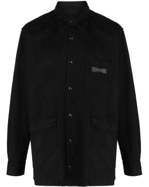 Gcds Logo-patch Cotton Shirt - Black