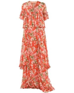 Philipp Plein Floral-Pattern Ruffled Maxi Dress - White