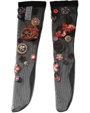 Dolce & Gabbana Carretto Crystal-Embellished Stockings - Black