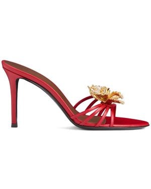Giuseppe Zanotti Orchid Crystal Open-Toe Crystal Grain Sandals - Red