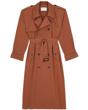 Saint Laurent Belted Double-Breasted Trench - Brown