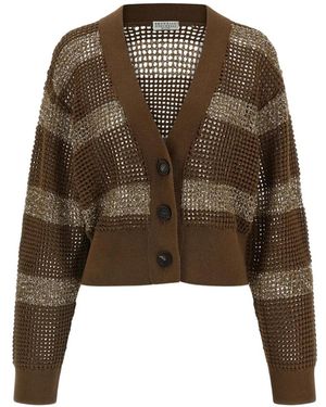 Brunello Cucinelli Sequin-Embellished Striped Cardigan - Brown