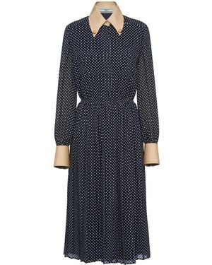 Prada Polka Dot Georgette Dress - Blue