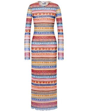 Love Moschino Robe Imprimée En Résille - White