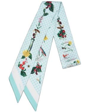 Mulberry Gingham-Print Floral Scarf - Blue