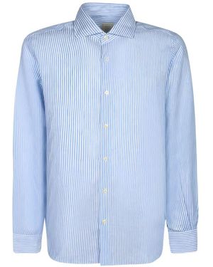 120% Lino Vertical-Stripe Long-Sleeve Shirt - Blue