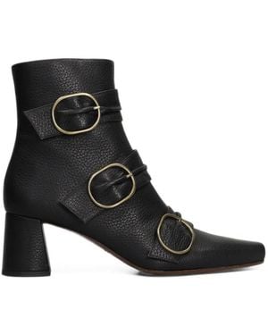 Chie Mihara Adila Triple-Buckle Grained-Leather Ankle Boots - Black