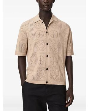 AllSaints Arktx Perforated-Knit Short-Sleeve Cardigan - Natural