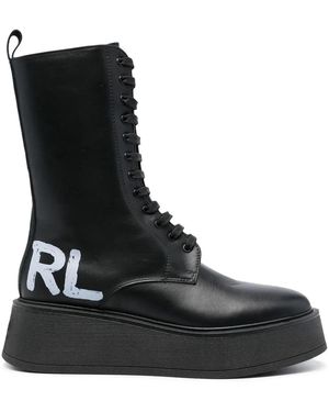 KARL LAGERFELD Logo-Print Combat Boots - Black