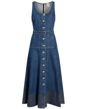 Cinq À Sept Kehlani Button Belted Jean Midi Dress - Blue