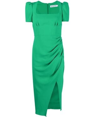 Self-Portrait Gathered Puff-Sleeve Dress - Green