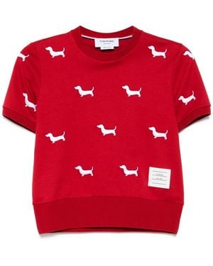 Thom Browne T-Shirt Con Polsini A Coste - Rosso