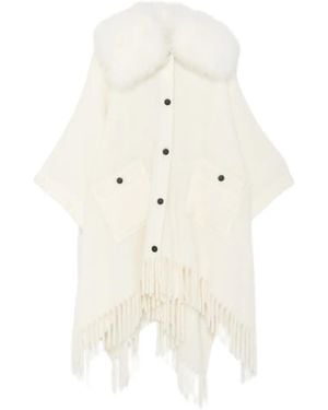 Moncler Fringed Cape - White