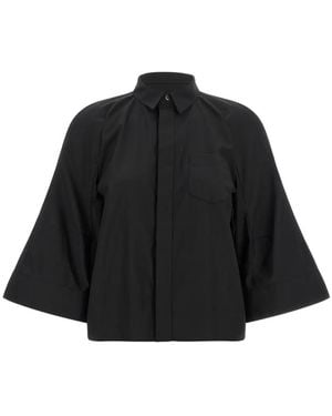 Sacai Pleated-Back Raglan-Sleeve Shirt - Black