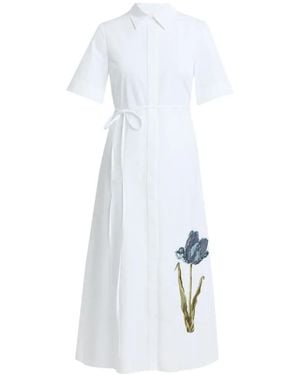 Erdem Floral-Embroidered Tie-Waist Midi Shirt Dress - White