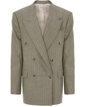 CuAnna Betty Pinstripe-Pattern Double-Breasted Blazer - Gray
