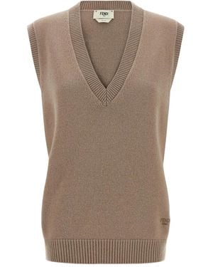 Fendi V-Neck Cashmere Tank Top - Brown