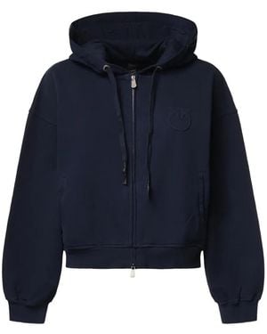 Pinko Logo-Embroidered Zip-Up Hoodie - Blue