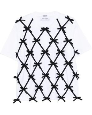 Moschino Bow-Embellished Lattice-Overlay T-Shirt - White