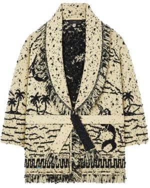 Alanui Ocean Whispers Fringed Graphic-Pattern Cardigan - Metallic