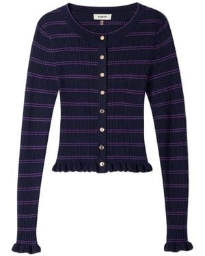 Sandro Striped Ruffle-Trim Cardigan - Blue