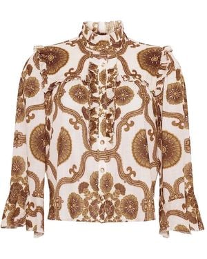 Cara Cara Ruffle-Trimmed Floral-Print Top - White